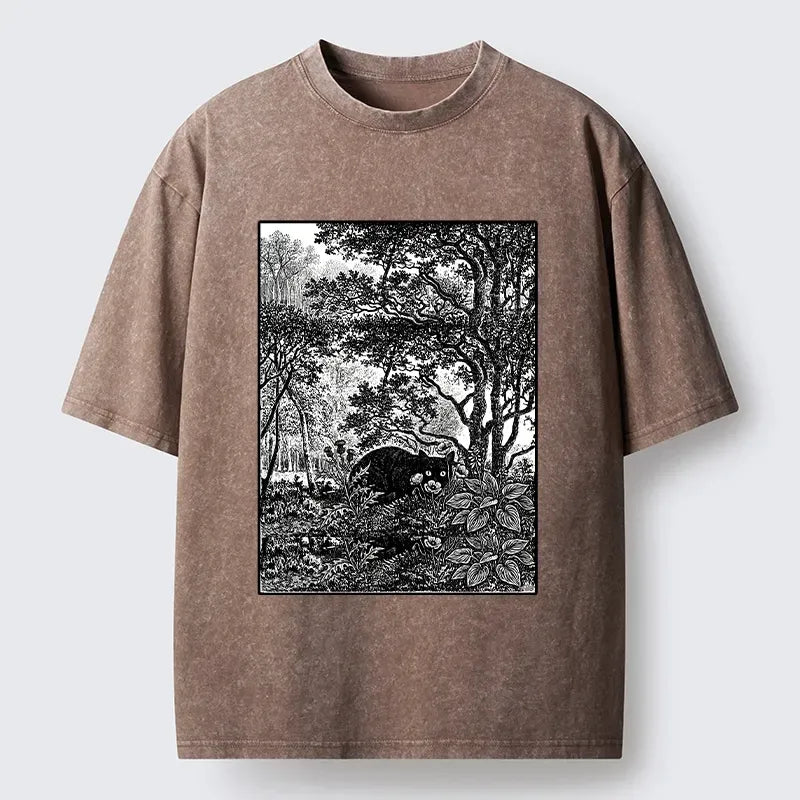 Black Cat Forest Washed T-Shirt