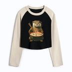 Kyoto-Lion Japanese Otter Eating Ramen Women's Crop Raglan T-Shirt
