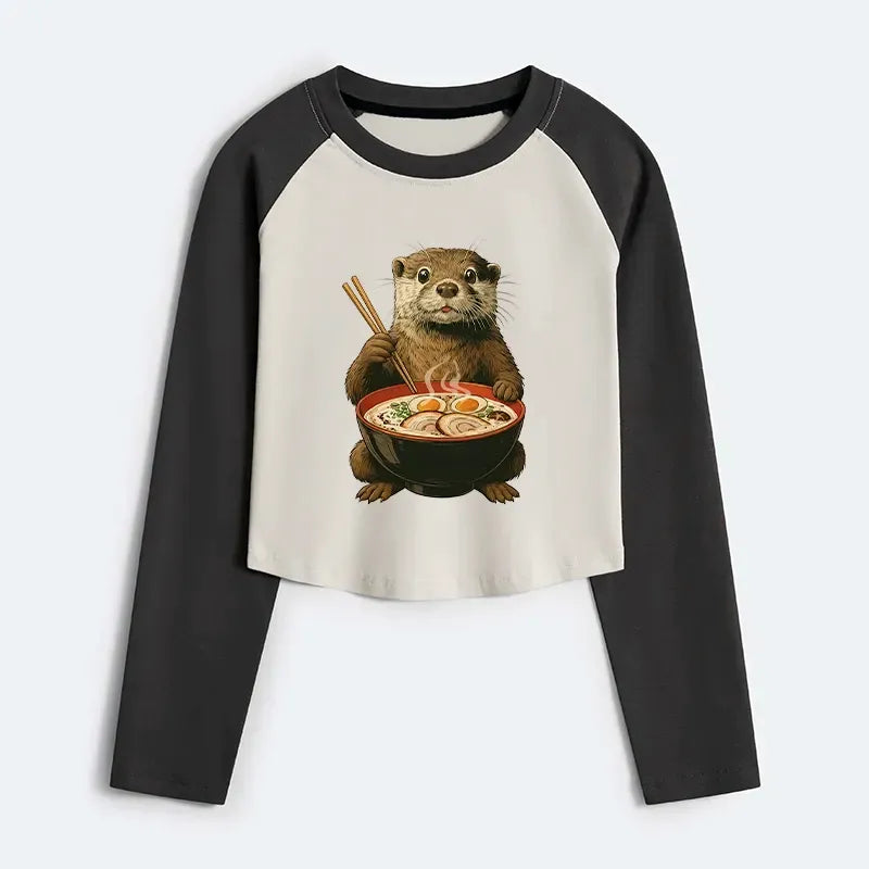 women's raglan shirt with otter ramen design