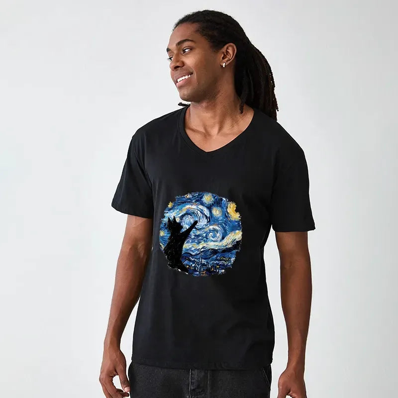 Starry Night Japanese T-Shirt for Streetwear
