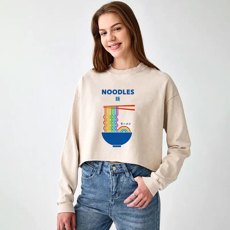 japanese washed crop sweatshirt for women