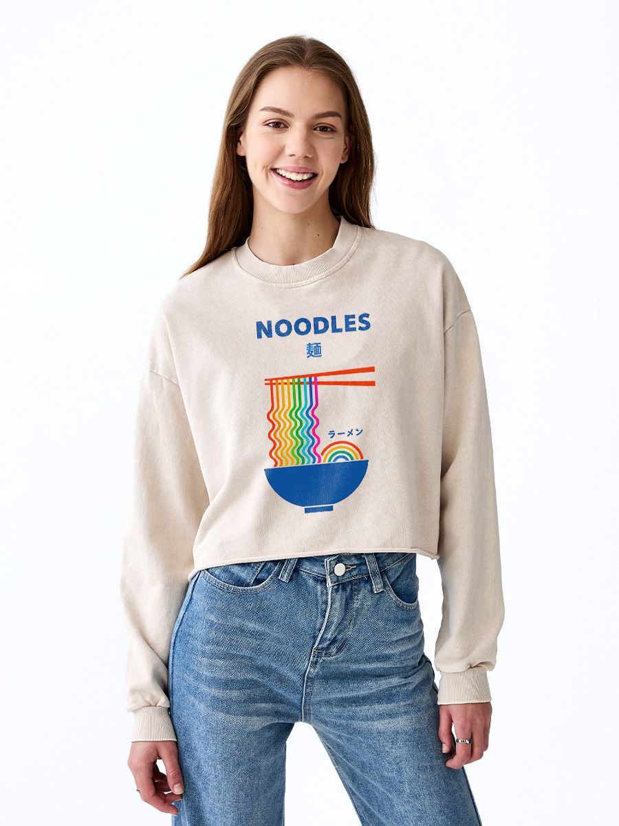 japanese washed crop sweatshirt for women