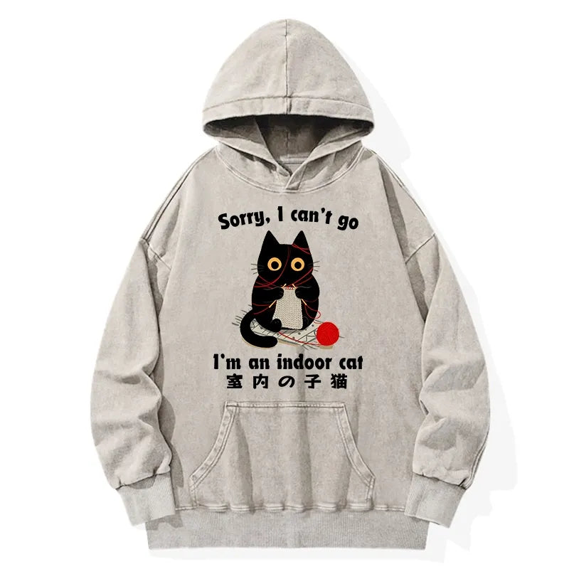Kyoto-Lion Indoor Cat Meme Washed Hoodie