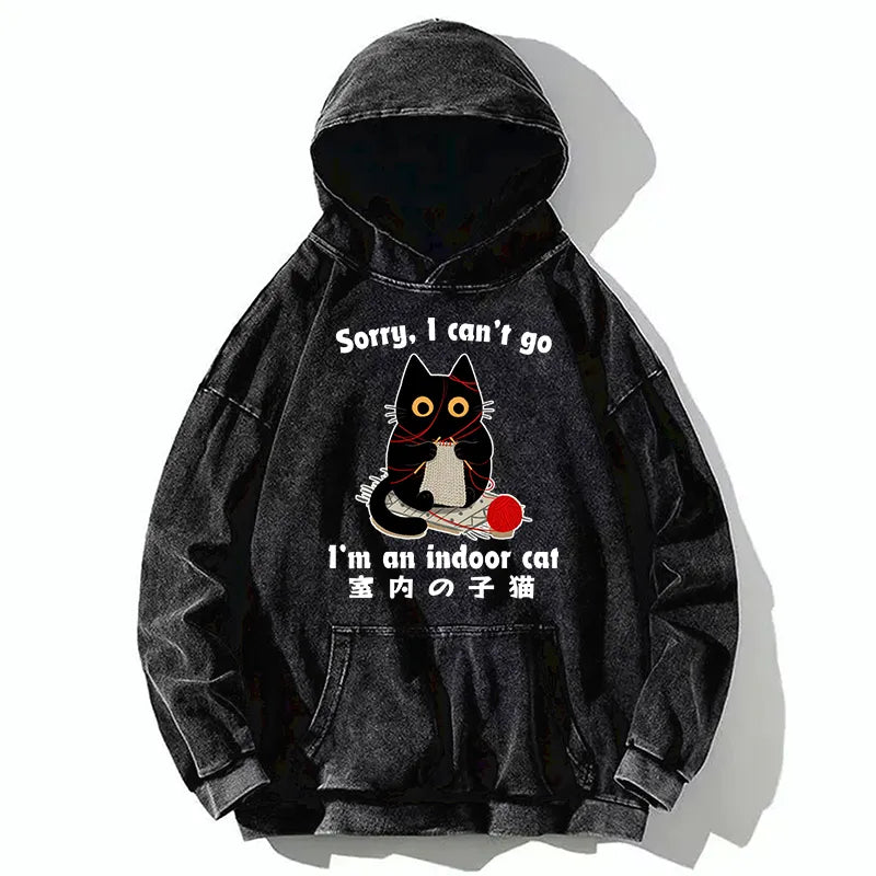 Kyoto-Lion Indoor Cat Meme Washed Hoodie