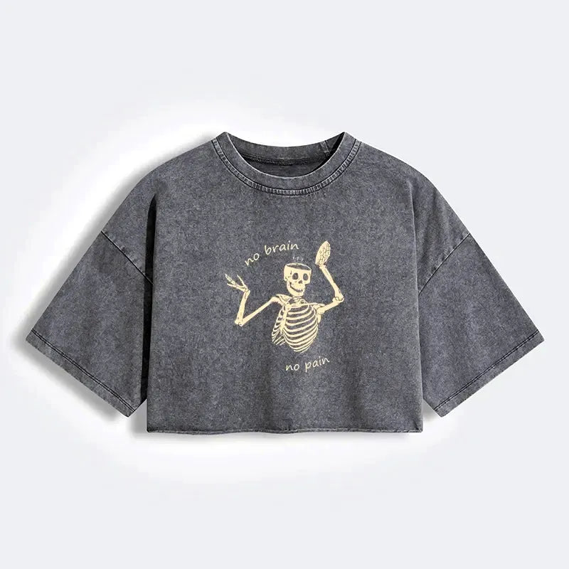 Japanese Vintage Washed Crop T-Shirt for Summer