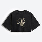 Kyoto-Lion Skeletons Feel No Pain Women's Washed Crop T-Shirt