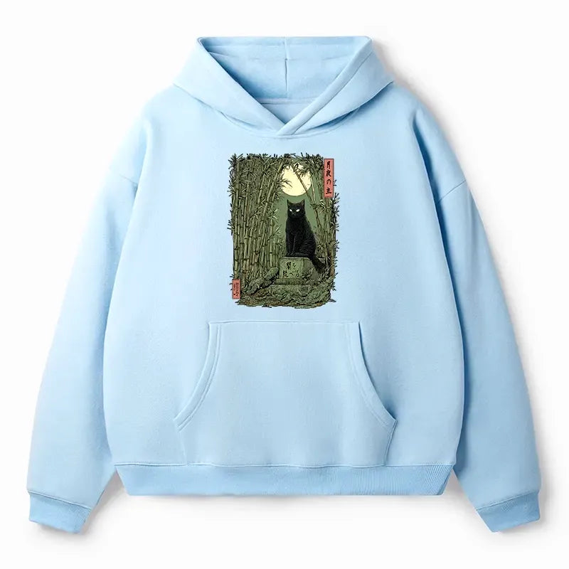 Trendy Japanese black cat hoodie for spring