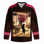 Kyoto-Lion Ukiyo-e Black Cat Rose Long-Sleeve Hockey Jersey