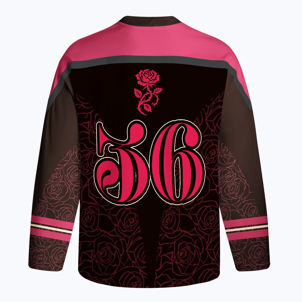 Kyoto-Lion Ukiyo-e Black Cat Rose Long-Sleeve Hockey Jersey