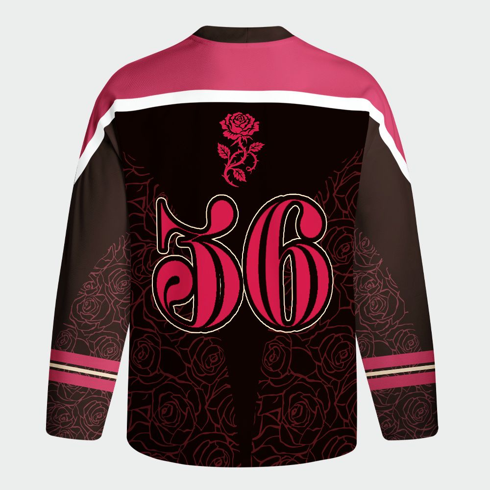 Kyoto-Lion Ukiyo-e Black Cat Rose Long-Sleeve Hockey Jersey