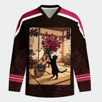 Kyoto-Lion Ukiyo-e Black Cat Rose Long-Sleeve Hockey Jersey