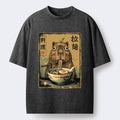 Cute Capybara Eating Ramen Washed T-Shirt for Summer