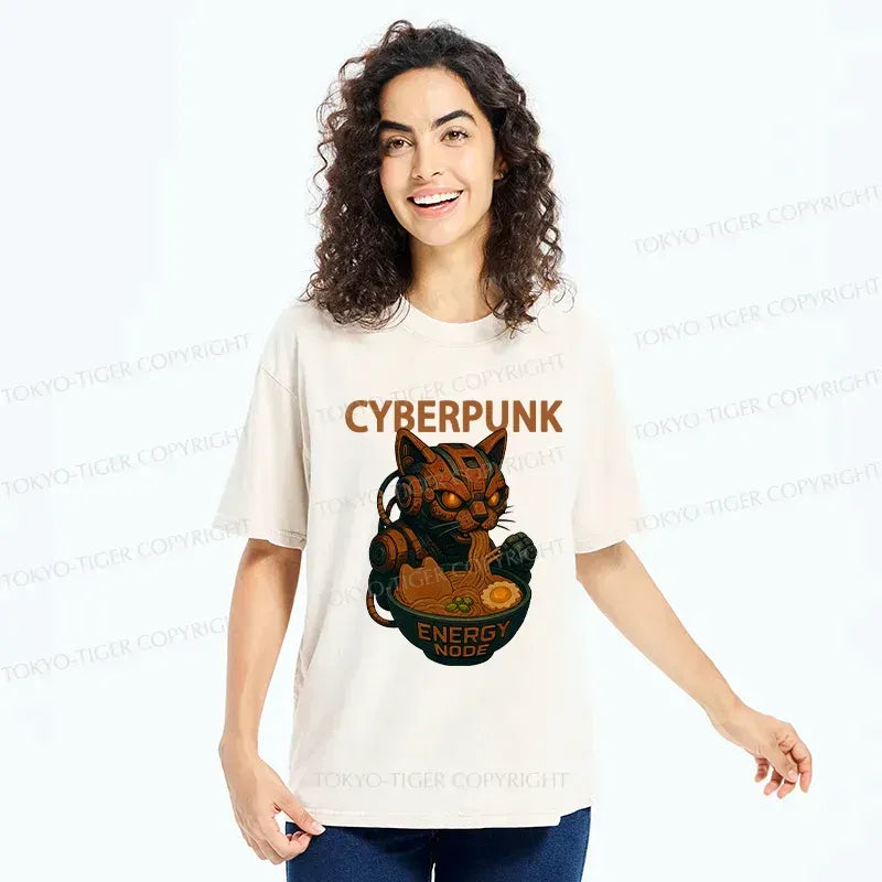 japanese cat eating ramen retro t-shirt