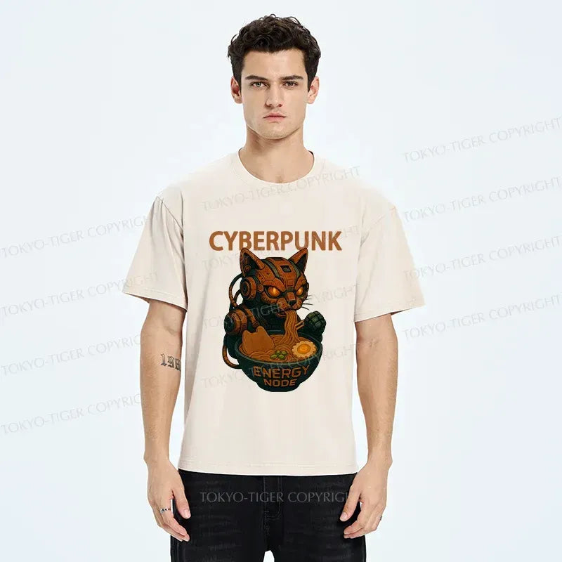 japanese cat eating ramen retro t-shirt