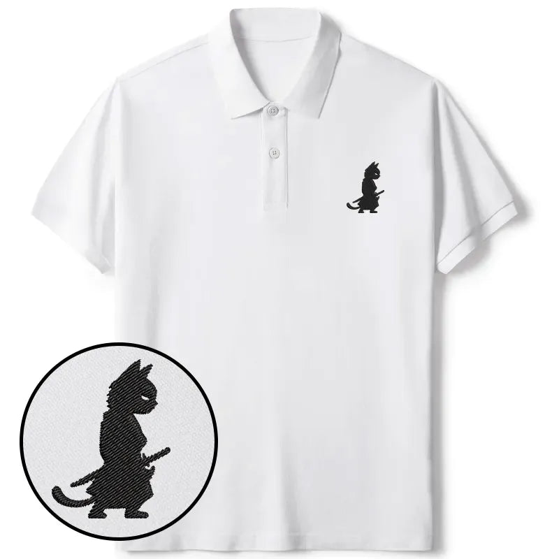 Japanese Samurai Cat Polo Shirt Gift Idea