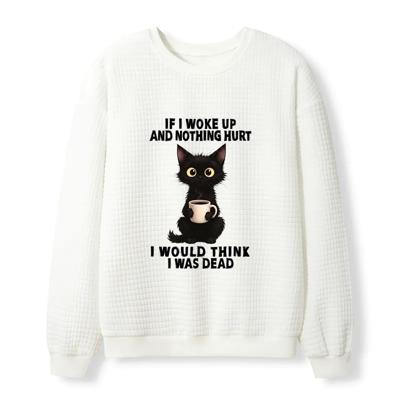 Kyoto-Lion Funny Cute Black Cat And Coffee Meme Waffle Sweatshirt