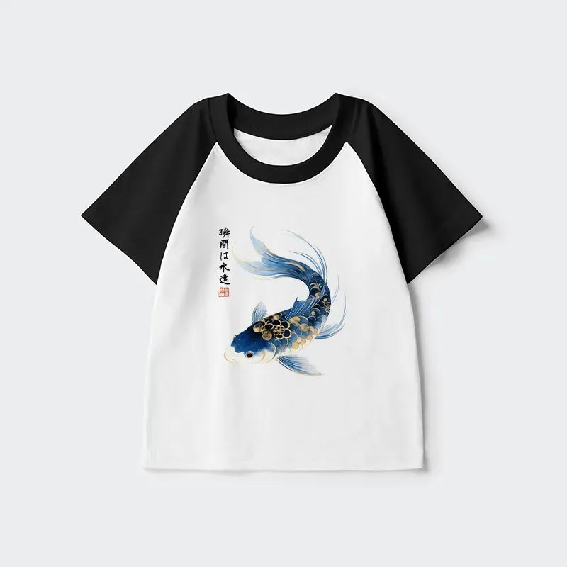Kyoto-Lion Elegant Koi Fish Watercolor Art Kids Raglan T-shirt