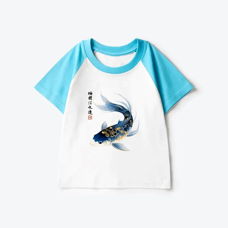Kids Watercolor Koi Fish Raglan T-shirt