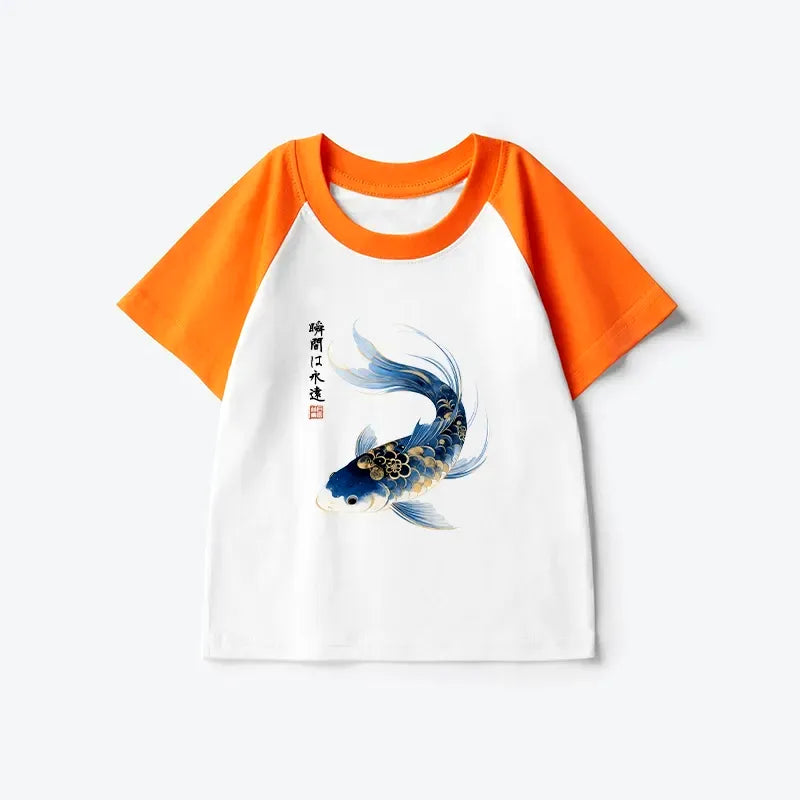 Kids Watercolor Koi Fish Raglan T-shirt