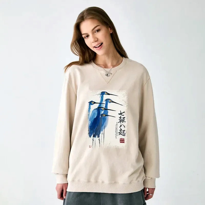 Kyoto-Lion Wings That Never Yield Washed Terry Sweatshirt