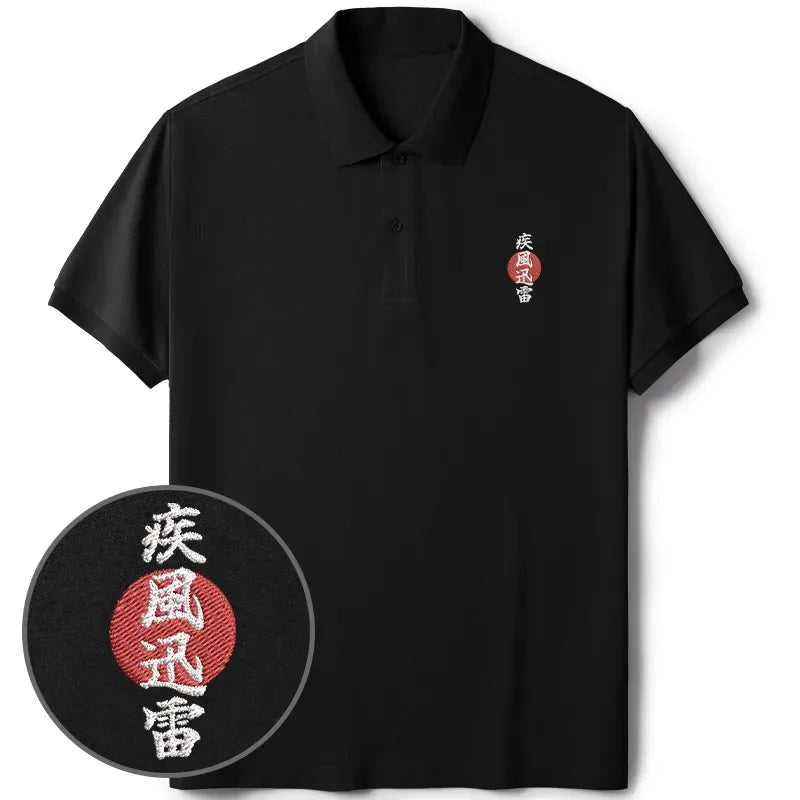 Japanese kanji embroidered polo shirt