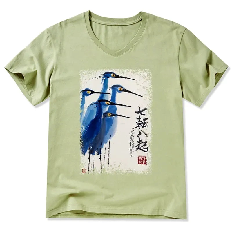 Kyoto-Lion Classic V-Neck Cotton T-Shirt