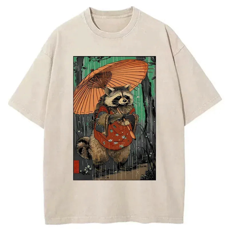 Cute Raccoon Japanese T-Shirt for Summer