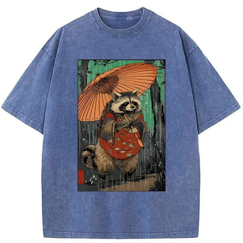 Cute Raccoon Japanese T-Shirt for Summer