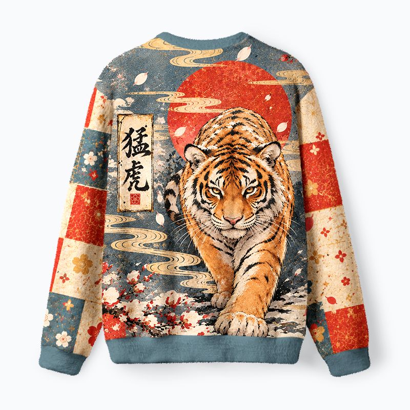 Kyoto-Lion Vintage Mighty Tiger Fuzzy Christmas Ugly Sweatshirt