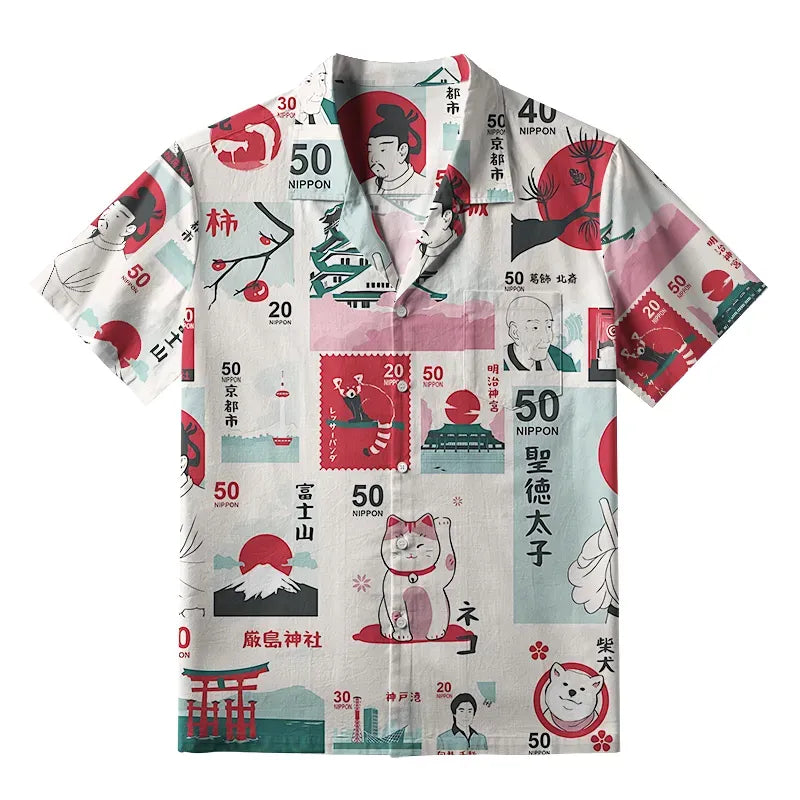 Unisex Cotton Aloha Shirt with Japanese Prints