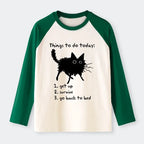 Kyoto-Lion Lazy Cat Survive Day Funny Meme Raglan Long Sleeve T-shirt