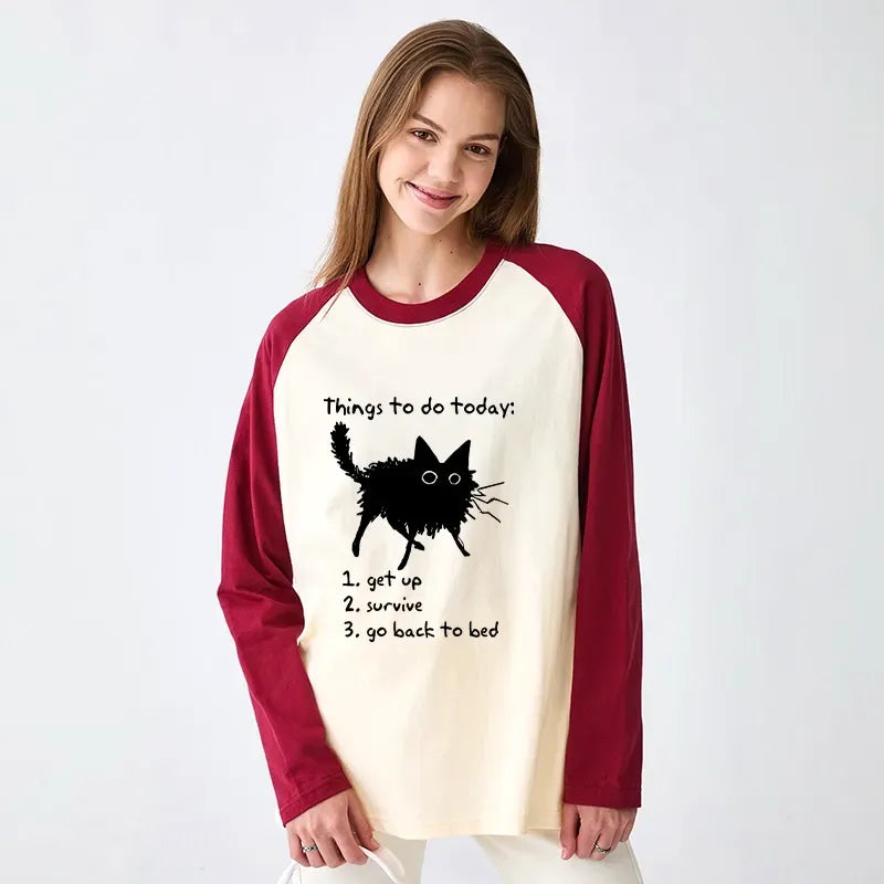 Funny Cat Raglan Long Sleeve T-shirt