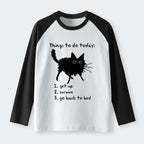 Kyoto-Lion Lazy Cat Survive Day Funny Meme Raglan Long Sleeve T-shirt