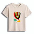 Kyoto-Lion Colorful Flower Minimalist Print Women's Washed T-shirt