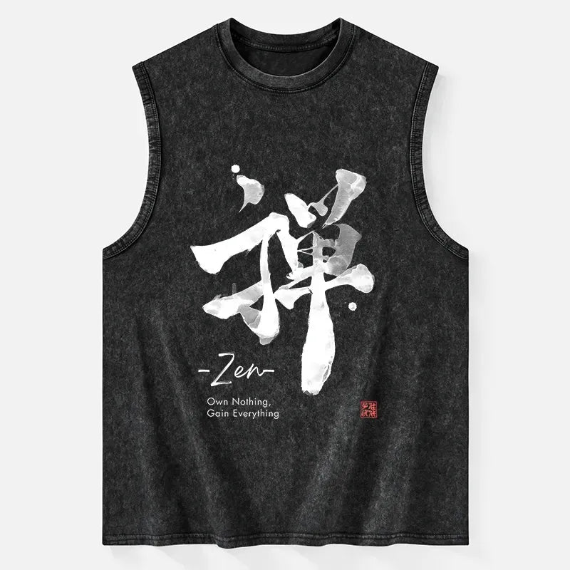 Japanese Zen Washed Tank Top for Summer