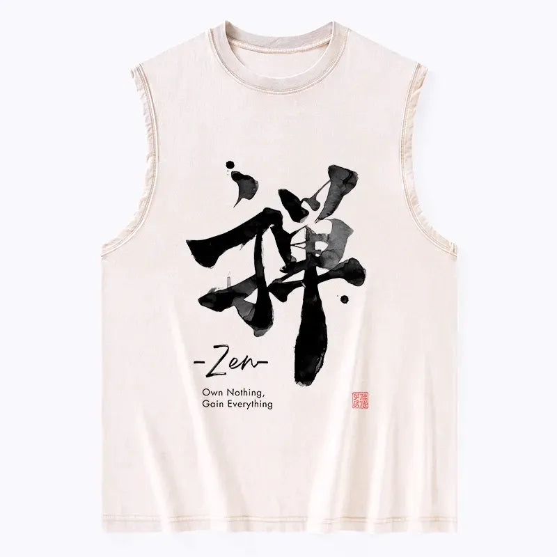 Japanese Zen Washed Tank Top for Summer