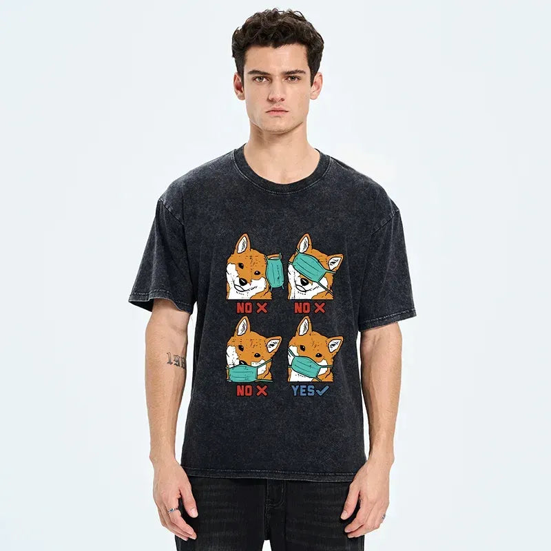 Kyoto-Lion Wear A Mask Correctly Washed T-Shirt
