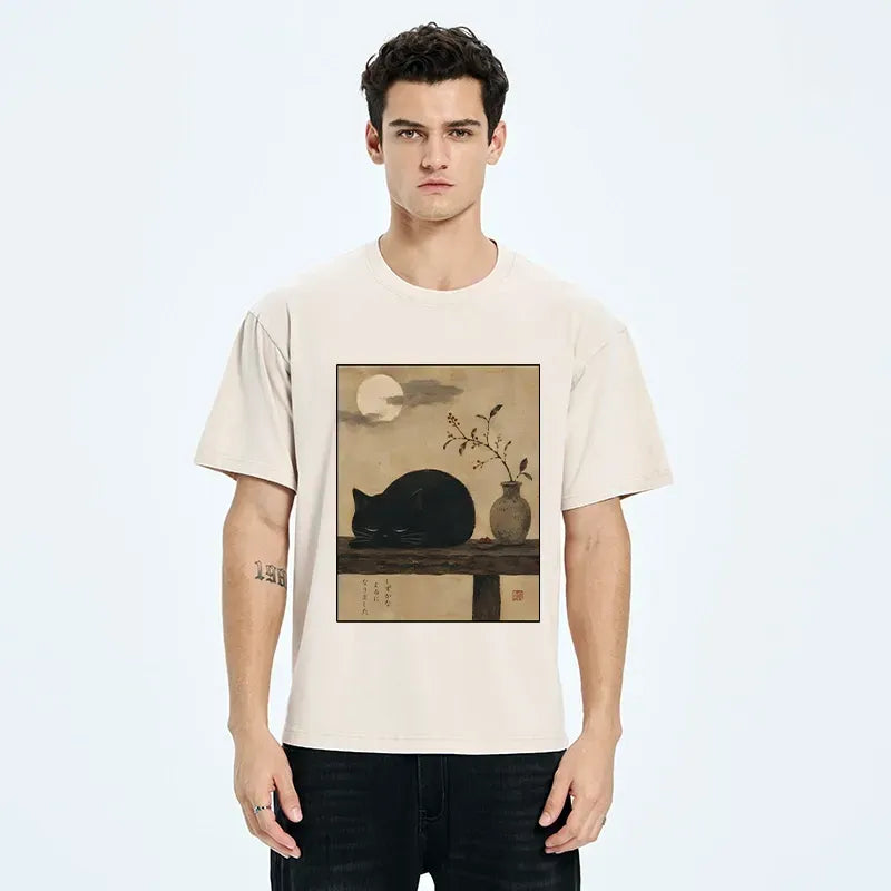 Vintage Japanese Cat T-Shirt for Summer Vacation