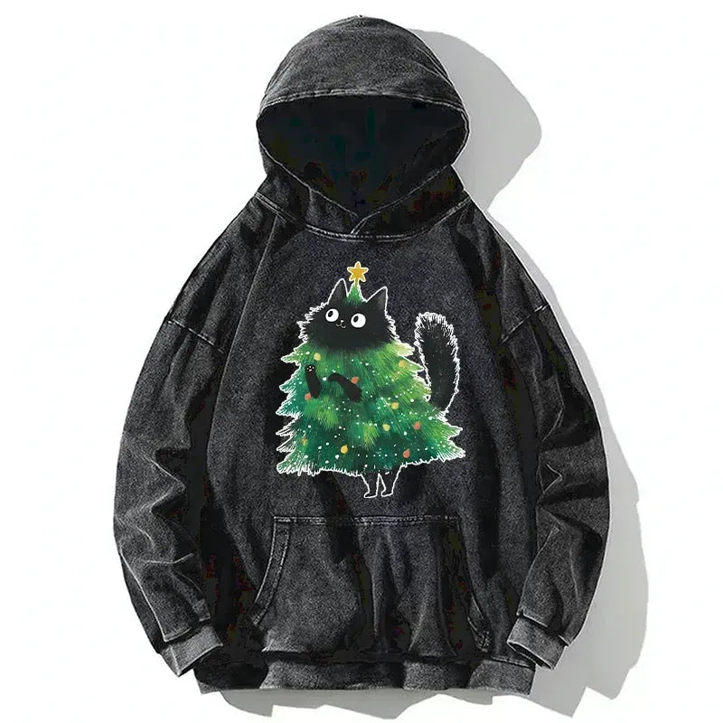 washed unisex cat hoodie gift idea