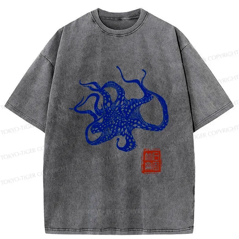 Kyoto-Lion Deep Sea Octopus Washed T-Shirt