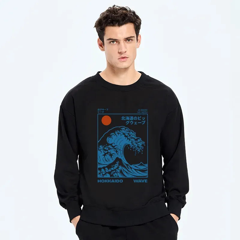japanese wave sweatshirt for casual wear