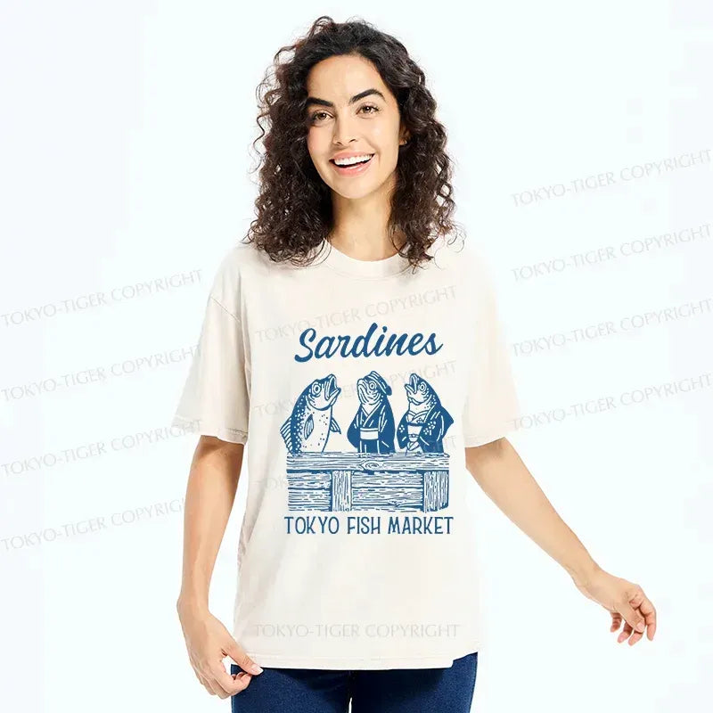 Kyoto-Lion Sardine Merchant Washed T-Shirt
