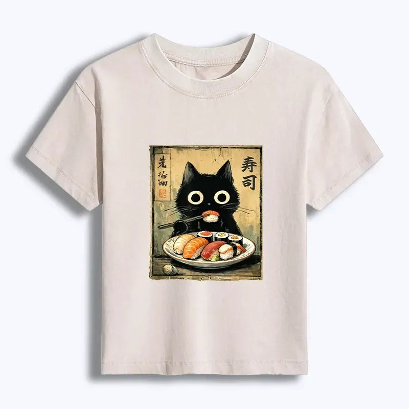 Kyoto-Lion Vintage Japanese Sushi Cat Women's Washed T-shirt