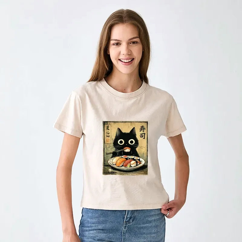 Trendy Sushi Cat Tee for Summer