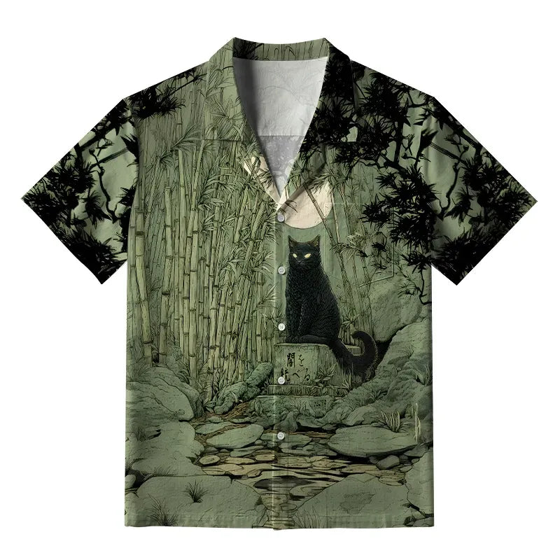 Kyoto-Lion Cat Under The Moon Aloha Hawaiian Shirt