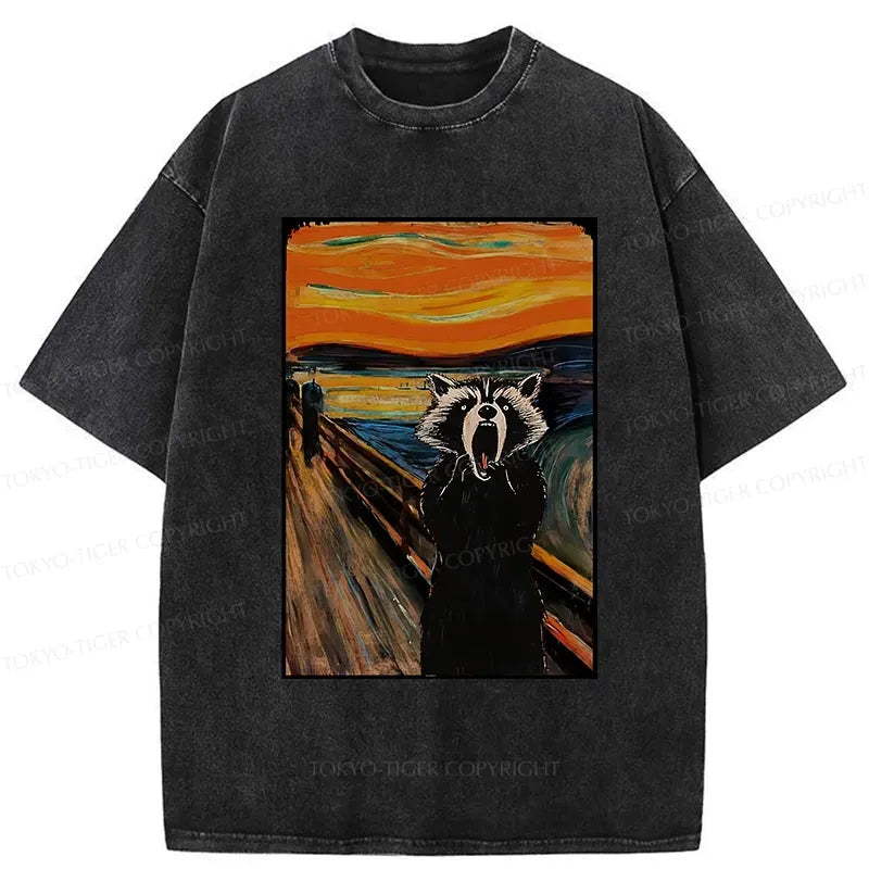 Kyoto-Lion Funny Screaming Raccoon Washed T-Shirt
