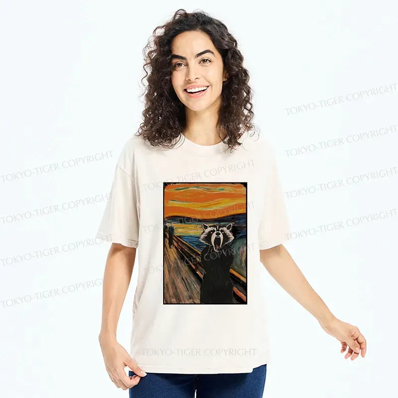 Funny Raccoon Washed T-Shirt for Daily Wear