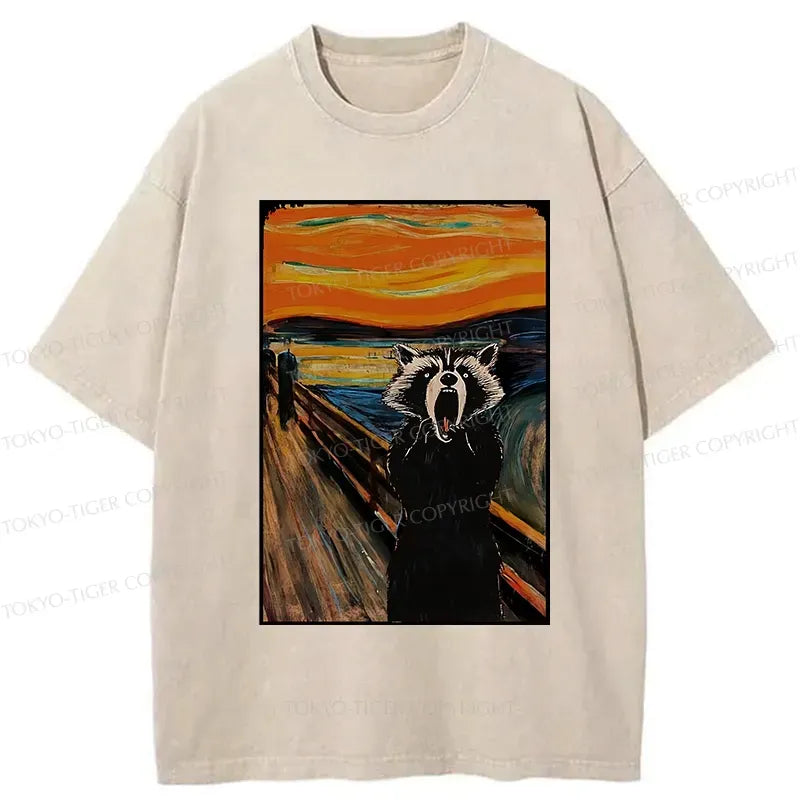 Kyoto-Lion Funny Screaming Raccoon Washed T-Shirt