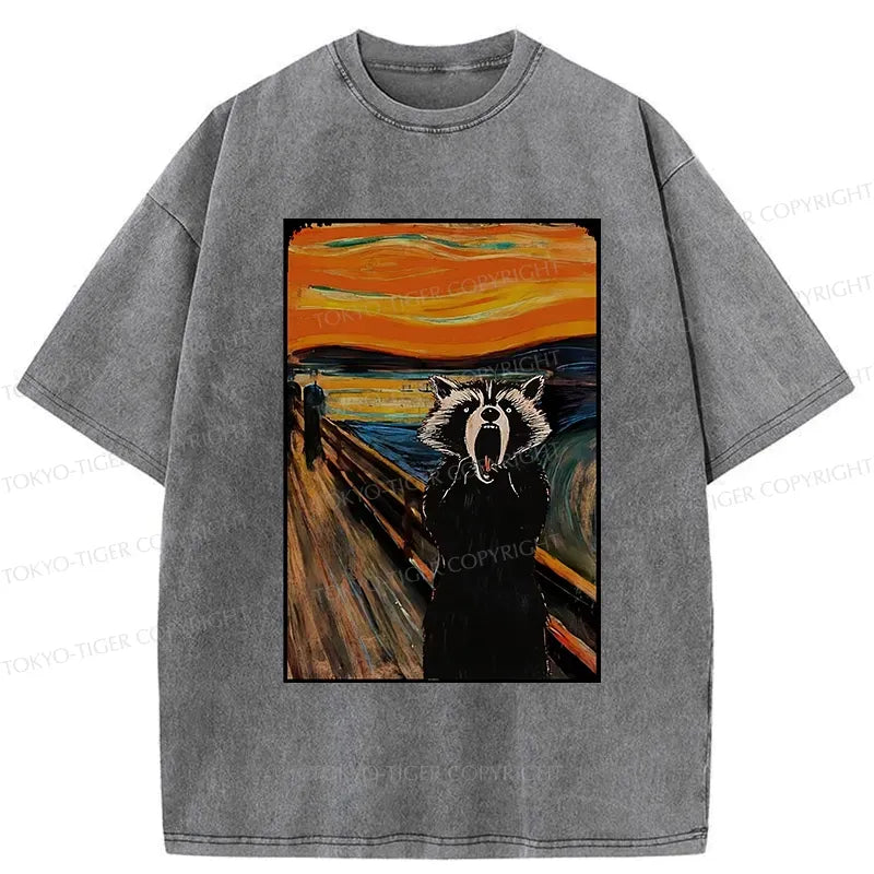 Funny Raccoon Washed T-Shirt for Daily Wear