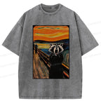Funny Raccoon Washed T-Shirt for Daily Wear